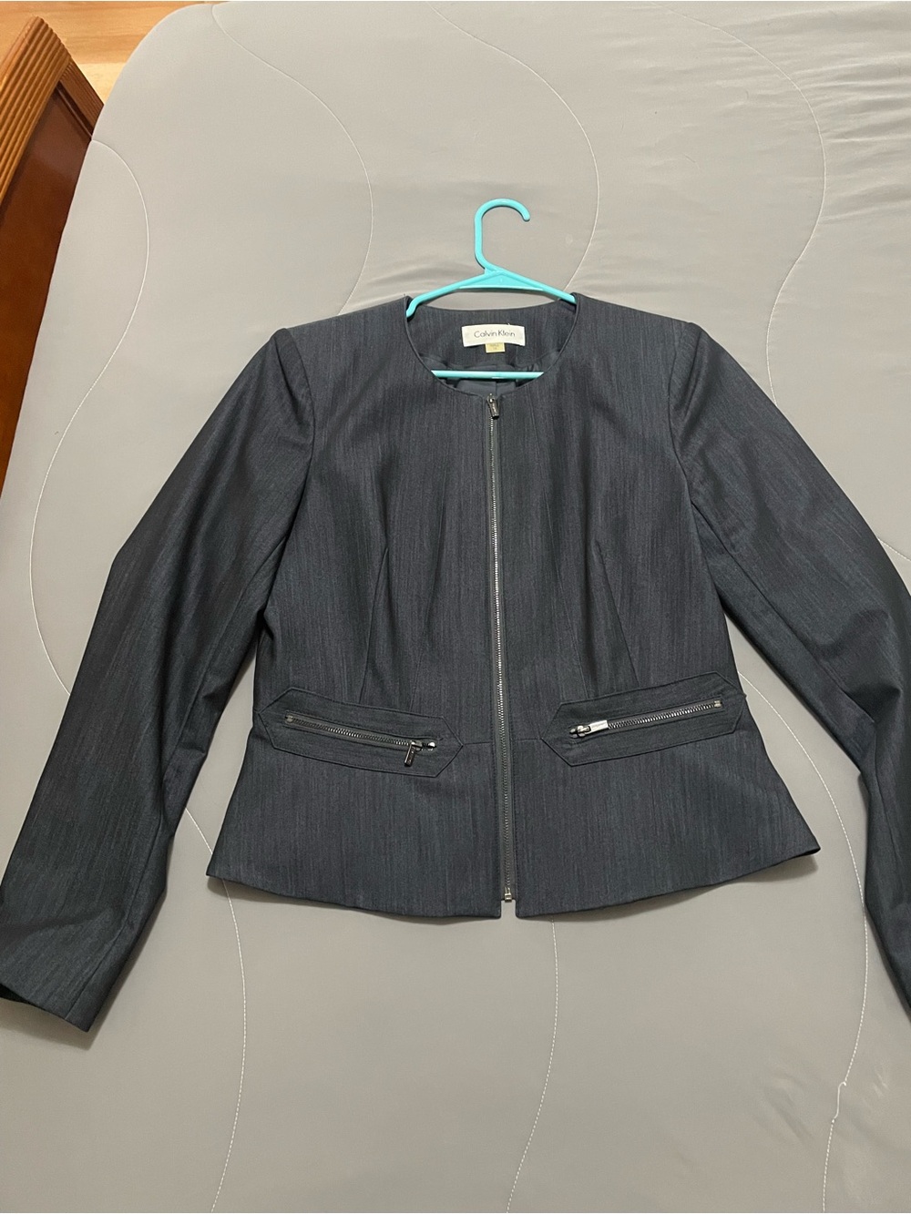 Calvin Klein Women's Dark Gray Zip-Front Blazer